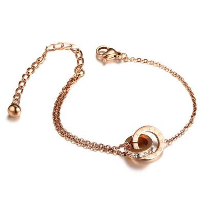 China High Polished Rose Gold Bangle Bracelet Rhinestone Rings Titanium Steel Casual/Sporty for sale