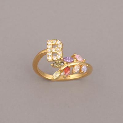 China 2021 FASHIONABLE Personalized Gold Multi-stone Initial Ring Colorful Initial Ring for sale