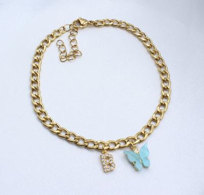 China CLASSIC 18K Gold Plated A-Z Letter Initial Butterfly Anklet for sale