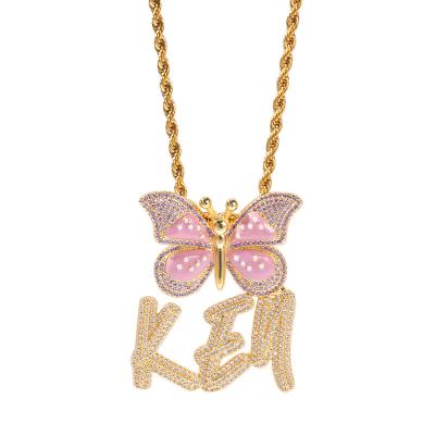 China Outlet Hip Hop Custom Letter Butterfly Iced Out TRENDY Pendant Necklace for sale