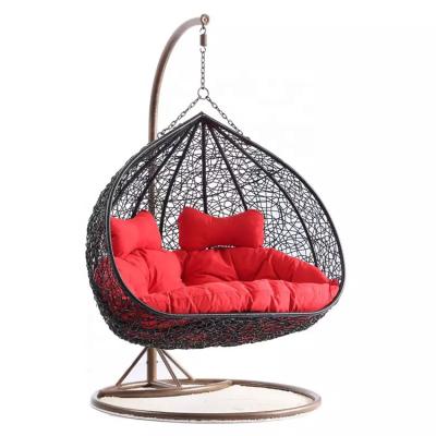 China Durable / Waterproof Patio Hanging Swing Rattan Outdoor Garden Furniture Custom Indoor Cheap Double Seat Egg Swing Chair With Stand for sale