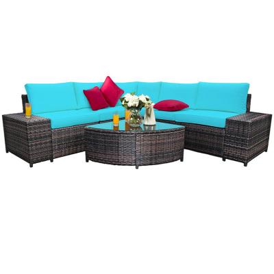 China Durable / Waterproof 6 Piece Conversation Cushioned Armrest Corner Rattan Sofa Set Furniture Outdoor Garden With Table for sale