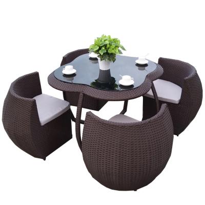 China Durable / Waterproof 4 Seater Cheap Garden Sets Outdoor Furniture Cafe Rattan Chairs And Dining Table Set for sale