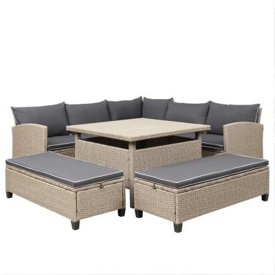 China Durable/Waterproof Rattan Wicker Garden Sectional Sofas Bench Furniture Outdoor Sofa Table 6 Piece Patio Chat Sets for sale