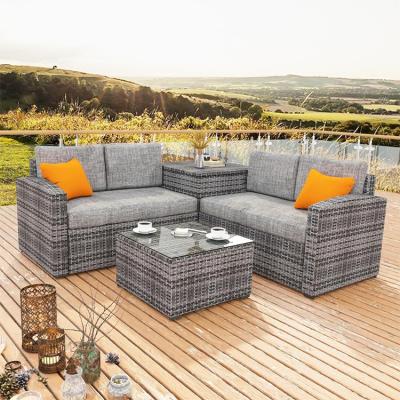 China Garden Sectional Sofa Rattan Wicker Corner Sofa Durable/Waterproof All Weather Outdoor Patio Furniture and Table Set for sale