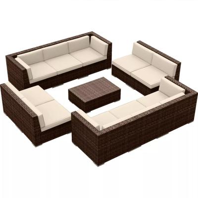 China Outdoor Sectional Rattan Sofa Patio Conversation Set Large Modern Durable/Waterproof Garden Furniture for sale