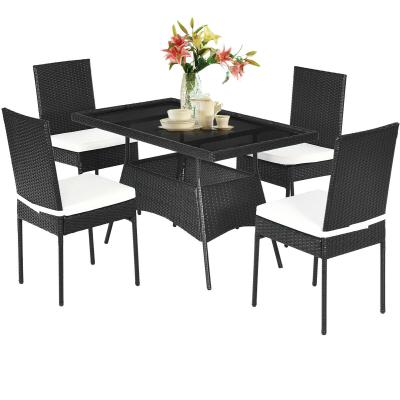 China /Waterproof Durable Sale Cushioned Outdoor Modern Garden Dining Set 5PCS Patio Rattan Chair Table W/Glass for sale