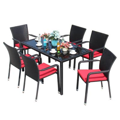 China Durable/Waterproof Customized Outdoor UV Proof Garden Furniture Rattan Dining Table Set Armchair With Cushion for sale