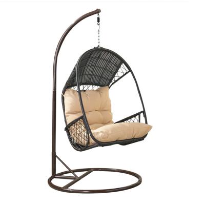 China Gray Outdoor Hanging Egg Chair Durable/Waterproof Wholesale Rattan Swing Chair Custom Egg With Stand For Adults for sale