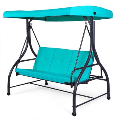 China Durable / Waterproof Blue Padded Outdoor Balcony 3 Person Patio Swing Chair Bed Cannopy Hammock for sale