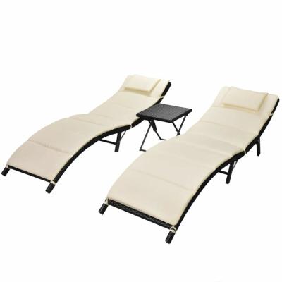 China Durable Cheap Folding Patio Chair Set Furniture/Waterproof Luxury Outdoor Foldable 3 Piece Recliner Chair Pool Loungers Large Beach for sale