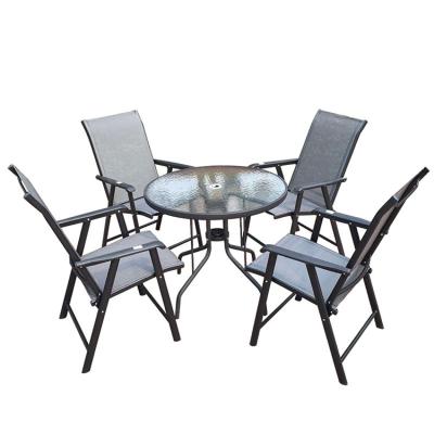 China Durable / Waterproof Teslin Furniture Making Outdoor Bistros Set Modern Outdoor Glass Metal Garden Table And Chair for sale