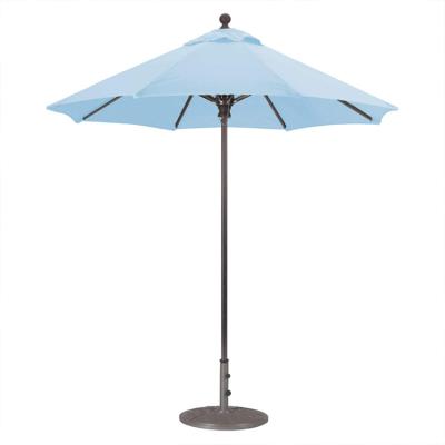 China Sky Blue Durable/Waterproof 7.5FT Solar Powered Aluminum LED Lighted Patio Umbrella Tilt Adjustable LED Garden Umbrella for sale