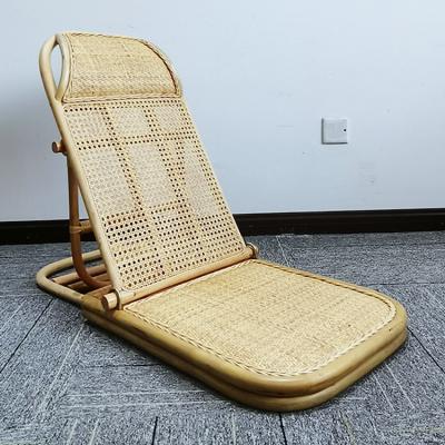 China Hot Sale Low Outdoor Vintage Boho Low Lounge Rattan Folding Beach Chair For Picnic for sale