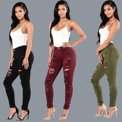 China A drop-shipping 2021 new style QUICK DRY hot sale knee hole slim women's jeans pants multicolor women's feet jeans for sale