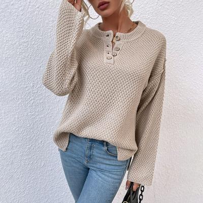 China Anti-wrinkle 2021 autumn and winter new split knit sweater round neck buttoned cardigan women's sweater for sale