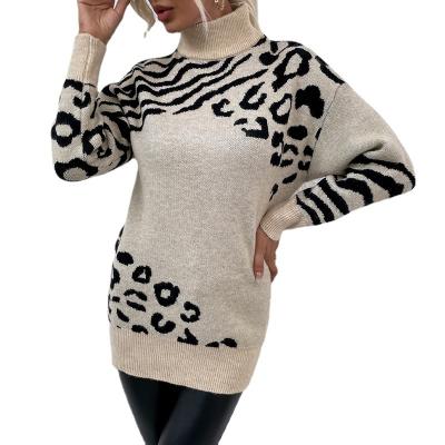 China Anti-wrinkle 2021 autumn and winter leopard winter high-neck sweater news coat women warm sweater women dress for sale