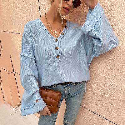 China 2021 Autumn And Winter New Products Button Sweater Anti-wrinkle Women's Sweater Reverse V-Neck Women's Button Sweater for sale