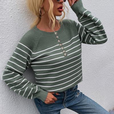 China Anti-wrinkle 2021 autumn and winter new product striped sweater fashionable women button up cardiganwomens sweater tops for sale