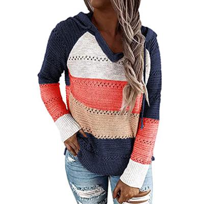 China Anti-wrinkle 2021 autumn and winter new women's striped women's hoodies and sweatshirts long-sleeved T-shirt sweater women's V-neck for sale