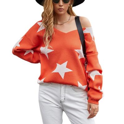 China 2021 Winter Anti-wrinkle Dropshipping New Five-pointed Star Sweater V-neck Hot-selling Sweater Women's Sweater for sale