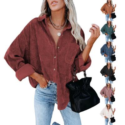 China Anti-wrinkle Women's Jackets and Coats 2021 Ladies Corduroy Casual Loose Pocket Shirt Women's Jacket and Coat Long for sale