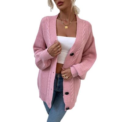 China Anti-wrinkle 2021 autumn and winter new product female knitted cardigan twist button mid length sweater coat for sale