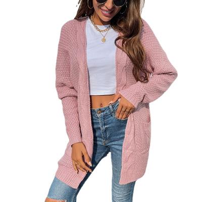 China Anti-wrinkle 2021 Women's New Mid Length Twist Pocket Sweater Knitted Cardigan Coat Jacket for sale