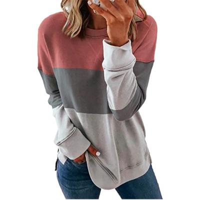 China Anti-wrinkle 2021 autumn and winter new contrast color round neck women's casual long sleeve sweater casual sweatshirts hoodies for sale