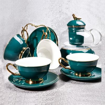 China Hot selling European style viable small gilt rim luxury coffee cup and saucer set coffee pot glass teacup for sale