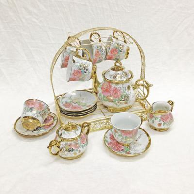 China Hot Sale 15pcs/set Viable Exquisite Bone China Coffee Cup Set European Retro Teacup Teapot And Saucer Set for sale