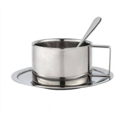 China Durable Coffee Cup Spoon Saucer Set Stainless Steel Coffee Tea Drink Cup Dishwasher Safe Cup And Saucer for sale