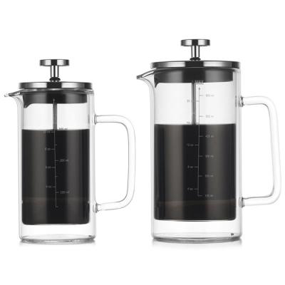 China Sustainable Double-Layer Glass French Press Pot Press Filter Coffee Apparatus With Scale French Coffee Pot for sale