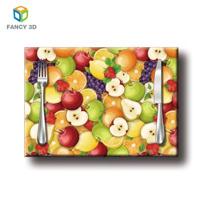 China Sustainable Cartoon Fruits Plastic Design 3D Lenticular Flip Coffee Dining Plate Macrame Place Mats for sale