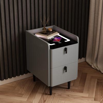 China (Size) Adjustable Modern Luxury Smart Nightstands With USB LED Radio Charging Fingerprint Open Socket Base Bedroom Bedside Table for sale