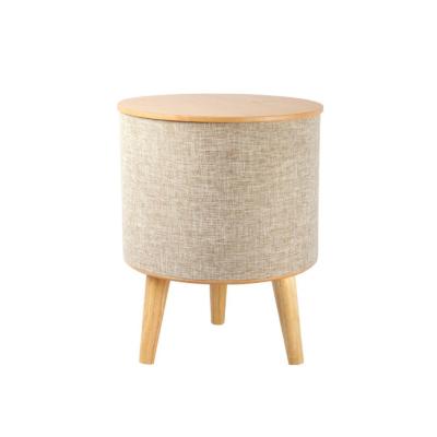 China Convertible Smart Modern Wooden Round Speaker Side Bedside Table Charger Speaker Table with Customizable Wireless Charging for sale