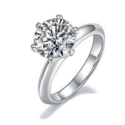 China Large classic fashionable rhodium plated moissanite S925 3ct diamond proposal sterling silver engagement ring wholesale for sale