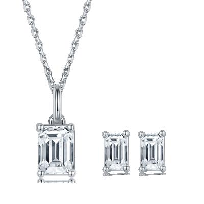 China CLASSIC White D VVS1 S925 Sterling Solitaire Rectangle Moissanite Rings Earrings and Necklace Jewelry Sets for Women for sale