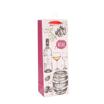 China Customized Recyclable Printed Paper Wine Bottle Gift Promotional Paper Bag With Handle for sale