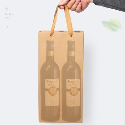 China Recyclable custom accept red wine gift bag thicken single and double white card paper wine bag with stronger handle and bottom for wine for sale