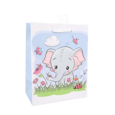 China Recycled Materials Wholesale Custom Size Birthday Gift Bag For Kids Children Cartoon Baby Gift Animal Printing Paper Bag for sale