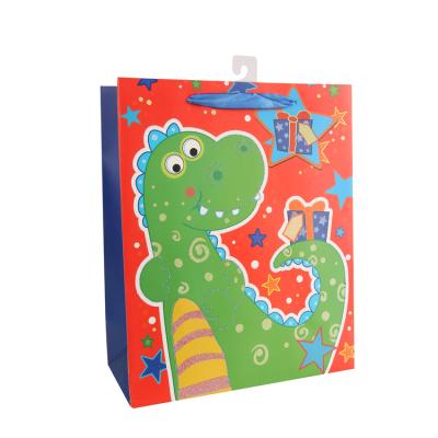 China Recycled Materials Wholesale Custom Size Birthday Gift Bag For Kids Children Cartoon Baby Gift Animal Printing Paper Bag for sale