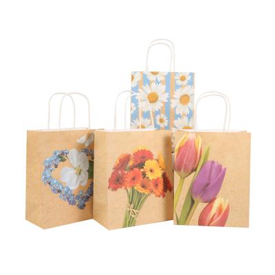 China Biodegradable High Quality Eco-friendly Sunflower Tulips Daisies Flower Glossy Gift Square Paper Shopping Bags With Logo Printing For Clothing for sale