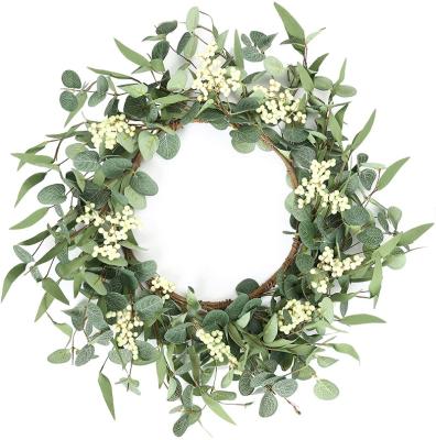 China Spring Decoration Artificial Eucalyptus Garland Green Leaf Wreath For Festival Front Door Wall Festival Window Decor for sale