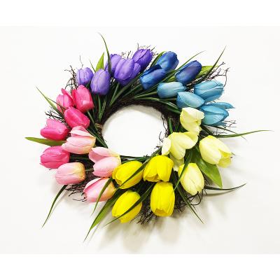 China Easter Home Holiday Spring Decoration Popular Artificial Decorative Wreaths For Front Door 40cm Tulip Wreath Home Decoration Walmart for sale