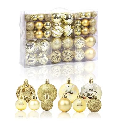 China 100pcs Custom Luxury Shiny Gold Shatterproof Christmas Plastic Ornaments Baubles Baubles Set For Christmas Tree Decorations for sale