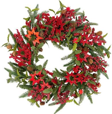 China Exquisite Red Berry Natural Artificial Pinecone Christmas Garland Custom Christmas Decorations For Door Decorations for sale