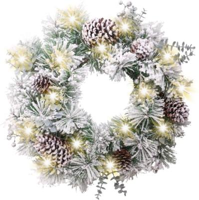 China Christmas Decorations Manufacturers Wholesale 60cm Pine Cone Christmas Garlands With Lights Snow Cool White Decoration for sale