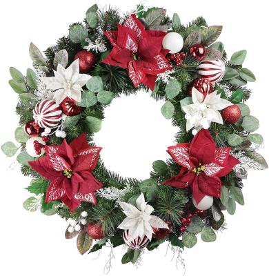 China Artificial Christmas Wreath Of Christmas Decorations Red&White Natural Christmas Balls Flowers 60cm For Home Decor for sale