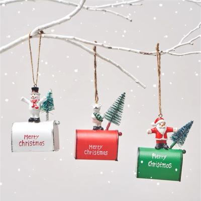 China Hanging Ornament Personalized 8CM Metal Ornament Mailbox And Mini Santa Claus Christmas Ornaments For Xmas Hanging Decoration for sale